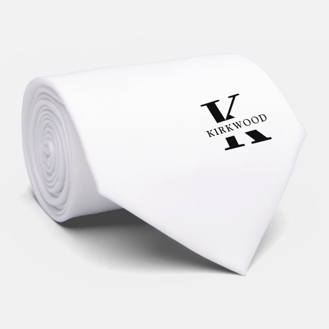 Gravata Monograma Elegante | Preto branco (Rolled)