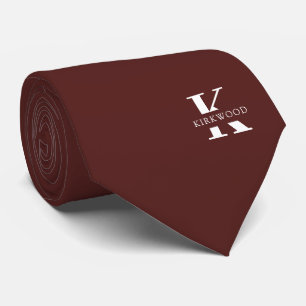 Gravata Monograma Elegante Vermelho Merlot + Nome Um lad
