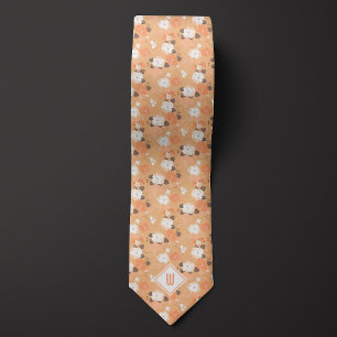 Gravata Monograma Floral Branco e Pêssego