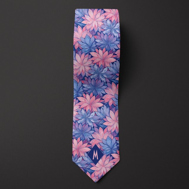 Gravata Monograma Floral Cor-de-Rosa e Azul (Criador carregado)