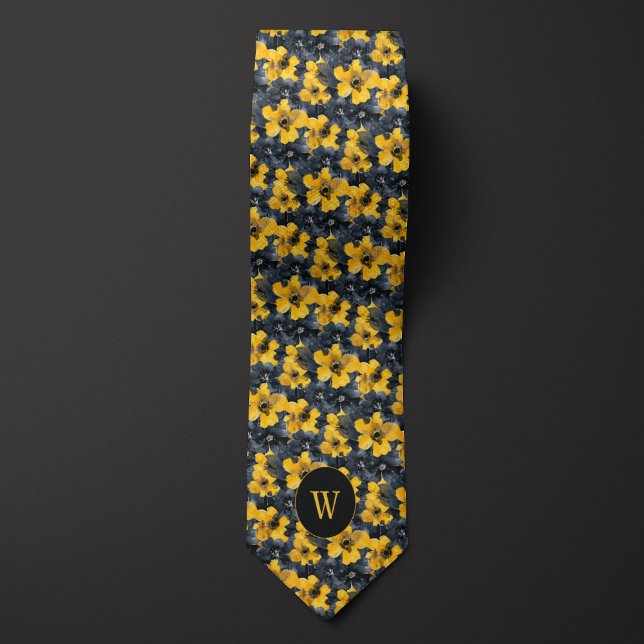 Gravata Monograma Floral de Cor Amarela e Preta (Criador carregado)