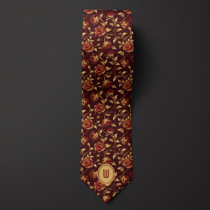 Gravata Monograma Floral Dourado
