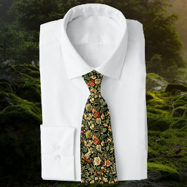 Gravata Monograma Floral Verde Inspirado em William Morris