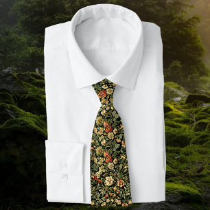 Gravata Monograma Floral Verde Inspirado em William Morris