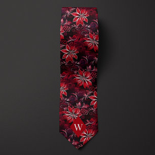 Gravata Monograma Floral Vermelho Garnet