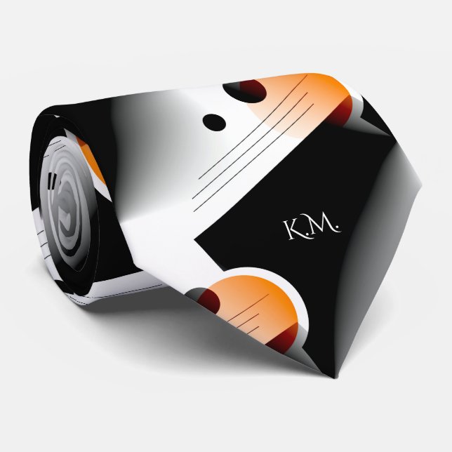 Gravata Monograma Geométrico Moderno Laranja Flamboyant Ch (Rolled)