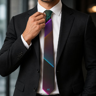 Gravata Monograma Geométrico Neon Preto Elegante