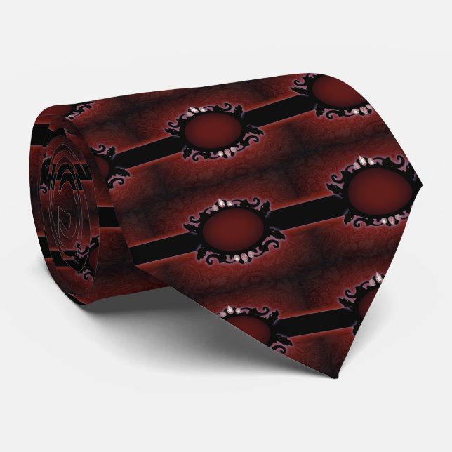 Gravata monograma gótico steampunk preto e vermelho (Rolled)