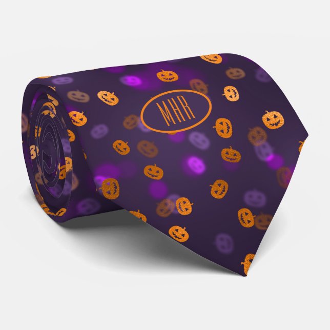 Gravata Monograma Happy Pumpkins Halloween Business Nectie (Rolled)