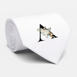 Gravata Monograma inicial A clássico com flores brancas