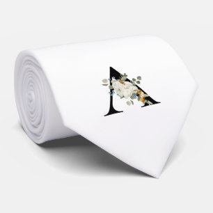 Gravata Monograma inicial A clássico com flores brancas