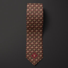 Gravata Monograma Mandala Burgundy e Dourado Ornamentado