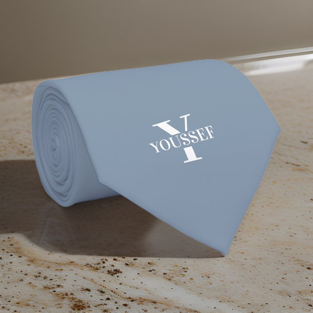 Gravata Monograma Minimalista Azul Dusty (Criador carregado)