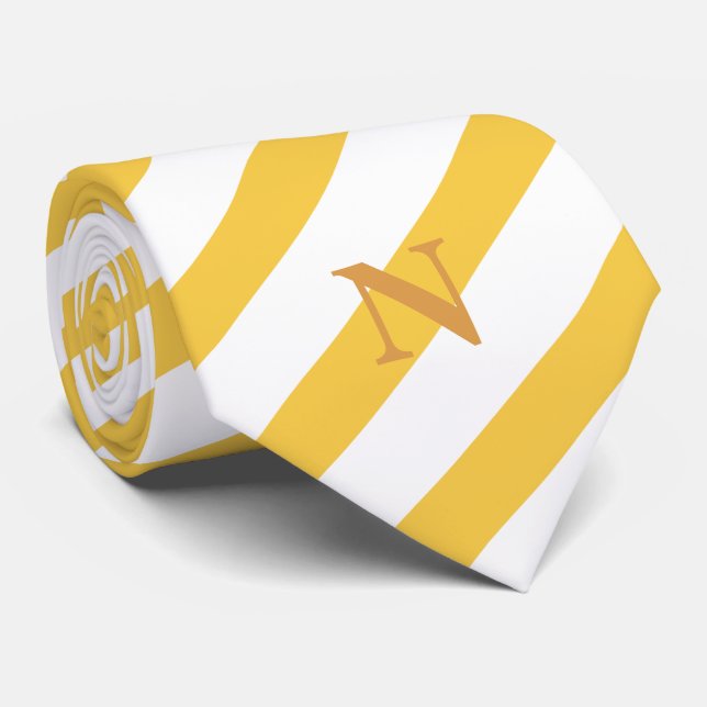 Gravata monograma moderno de listras amarelas brilhantes (Rolled)