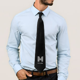 Gravata Monograma Moderno Simples Preto e Branco