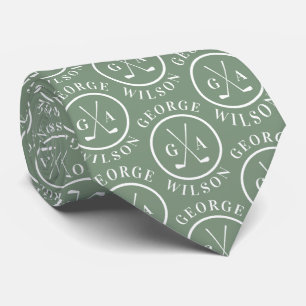 Gravata Monograma personalizado Nome Sage green Golf