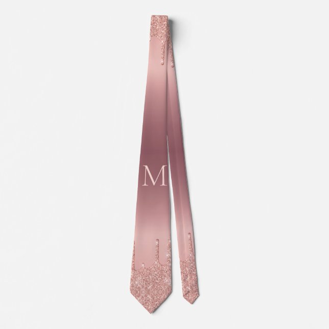 Gravata Monograma Rosa Dourado Blush Glitter Party Neck (Frente)