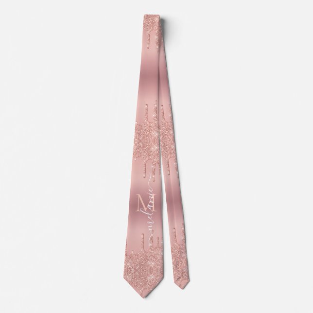Gravata Monograma Rosa Dourado Blush Glitter Tie (Frente)