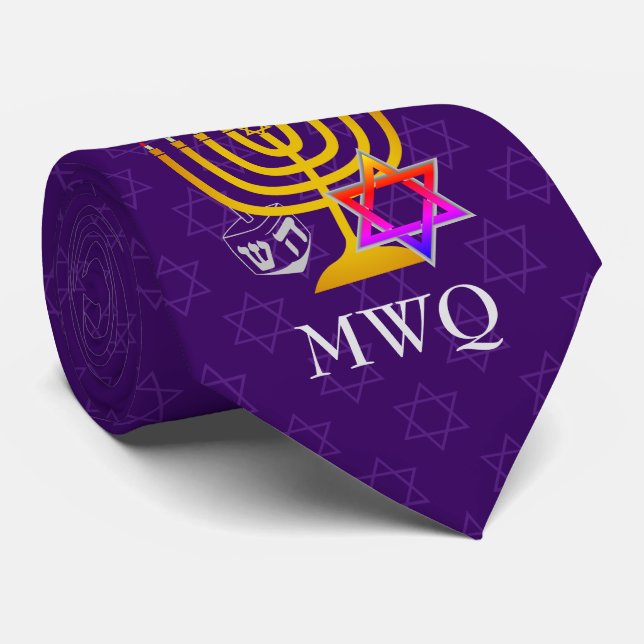 Gravata Monograma roxo personalizado HANUKKAH (Rolled)