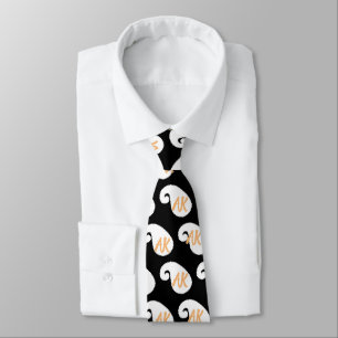 Gravata Monograma - White e Orange Paisley Preto