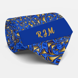 Gravata Monogramas Royal Blue e Dourado Paisley