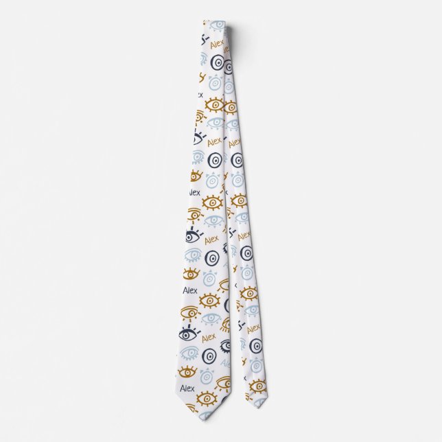 Gravata Monogrammed Evil Eye Pattern | Add Name Neck Tie (Frente)