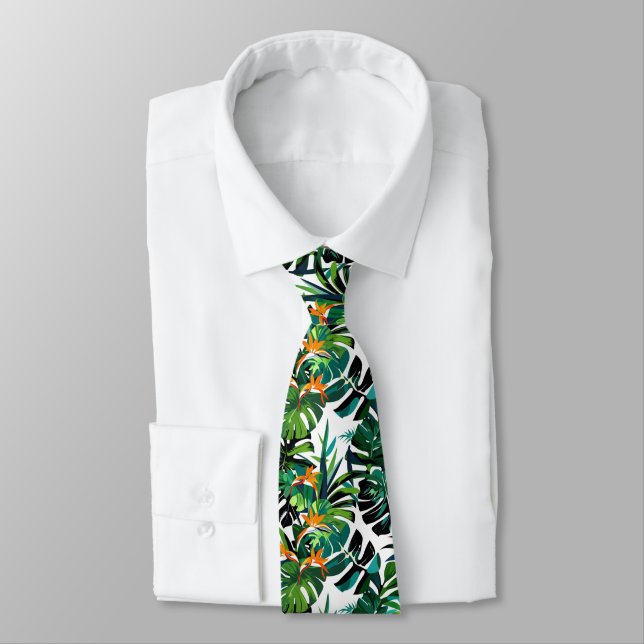 Gravata Monstera Ave-do-Paraíso Tropical Sem Costura (Amarrado)
