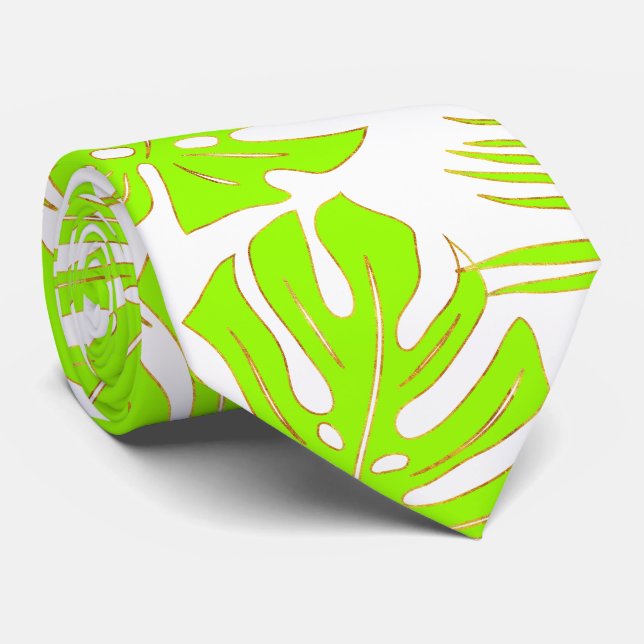 Gravata Monstera tropical Chartreuse e palmeiras (Rolled)
