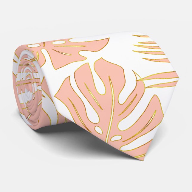 Gravata Monstera tropical de pêssego e palmeiras (Rolled)