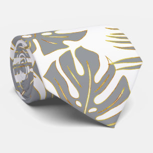 Gravata Monstera tropical e folhas de palma da cinza
