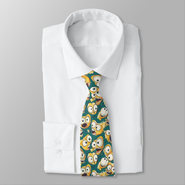 Gravata Monstro Amarelo Louco Teal Halloween (Amarrado)