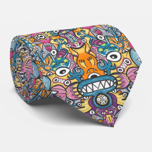 Gravata Monstros loucos e robôs em um padrão lotado