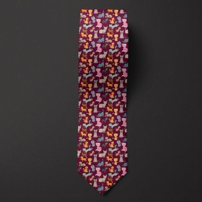 Gravata Montagem de Gatos de Cartoon Burgundy (Criador carregado)