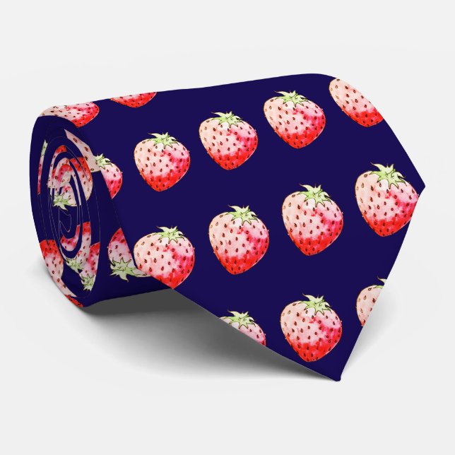 Gravata morango de aquarela em marinho (Rolled)