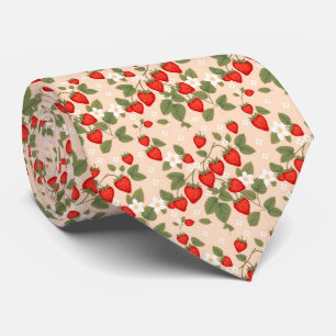Gravata Morangos Com Folhas Verdes E Flores Brancas