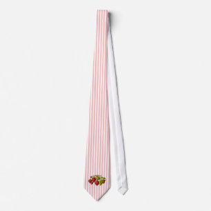 Gravata Morangos em Stripes Brancas e Rosa
