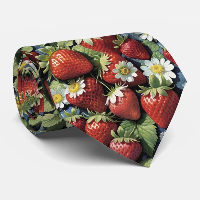 Gravata Morangos Frescos Colhidos e Flores Brancas (Rolled)