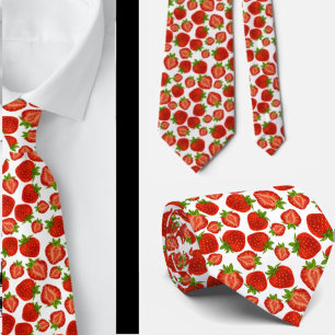 Gravata Morangos Padrão de Morango Vermelho e Branco