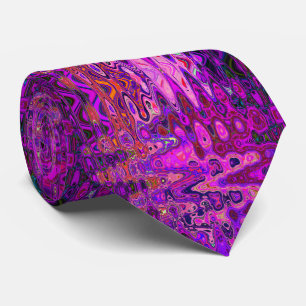Gravata Mosaico Abstrato Rosa e Roxo Ondulado Retro