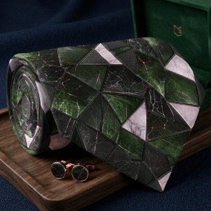 Gravata Mosaico de Mármore Preto e Verde Floresta Escuro d