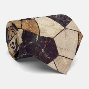 Gravata Mosaico de Pedra de Mármore Azul Naval e Dourado d