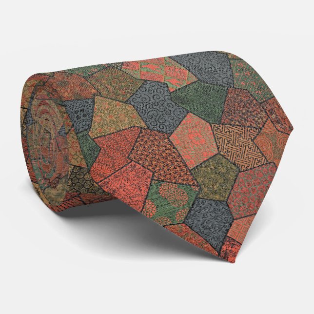 Gravata Mosaico Oriental – Geometria Vintage (Rolled)