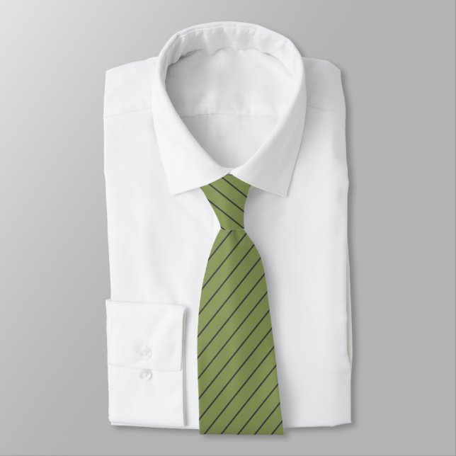 Gravata Moss Green com Cinzas de carvão Pinstripes (Amarrado)