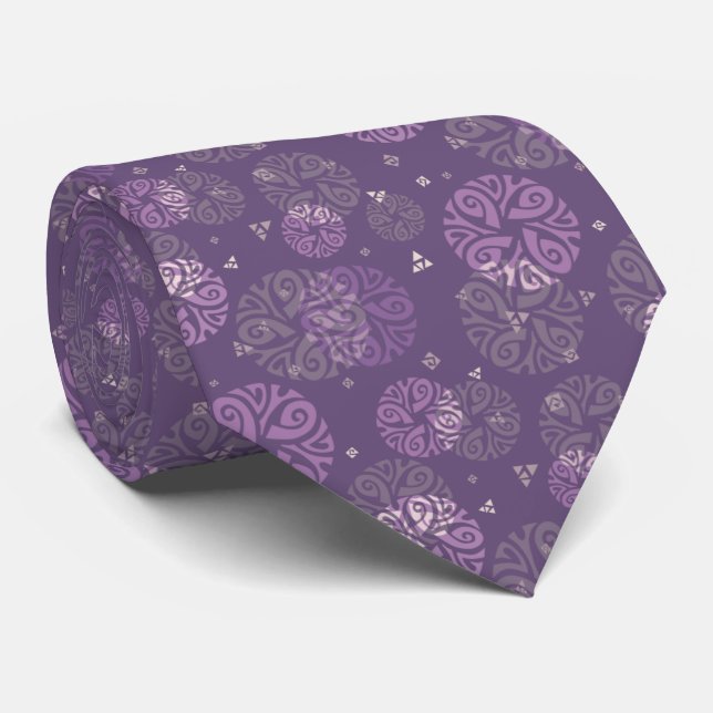 Gravata Motif do Círculo Étnico Roxo Elegante (Rolled)