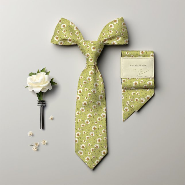Gravata Mucha Water Lily Silk Art Nouveau Floral Men (Criador carregado)