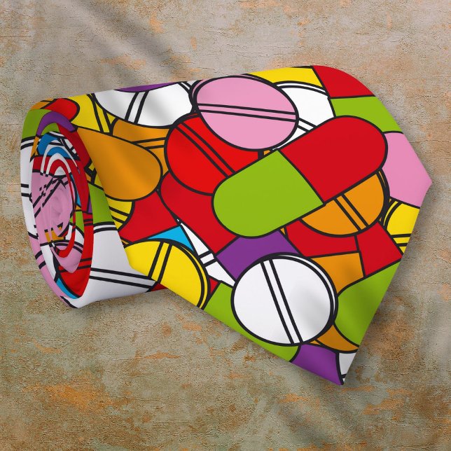 Gravata Muitos comprimidos (Lots of Pills Coloful Modern Pattern Tie)