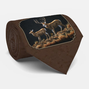 Gravata Mule Deer Buck & Doe Brown Monograma