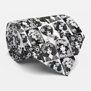 Gravata Mulheres Whimsical em Preto e Branco
