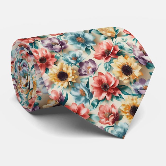 Gravata Multi-Color Floral Blend Pattern (Rolled)