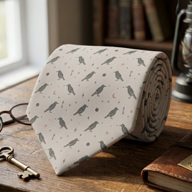 Gravata Multidão Celestial Dark Academia (Whimsigoth raven necktie)